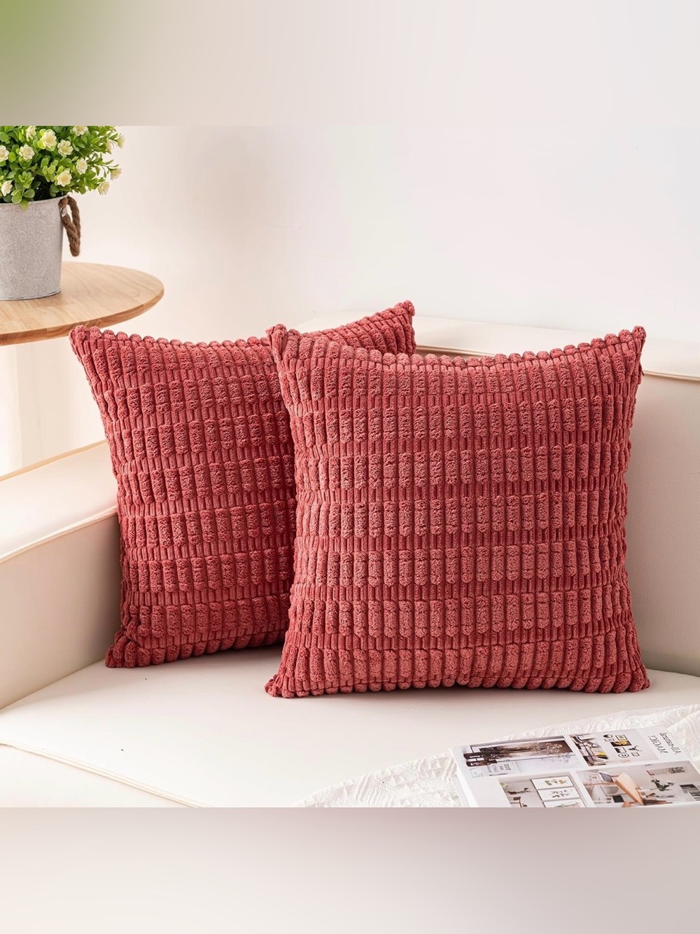 Source Unknown Ribbed Plush Accent Pillow in Rust